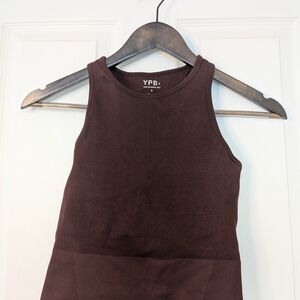 YPB Brown Ribbed Sports Bra